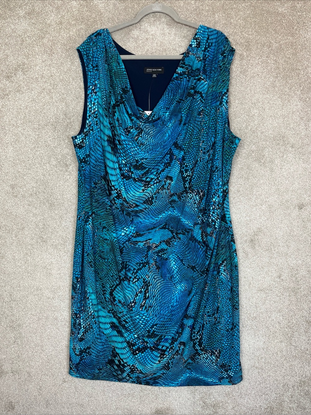 Jones New York Dress Womens 22W Blue Snake Print Stretch Cowl Neck New- 5332